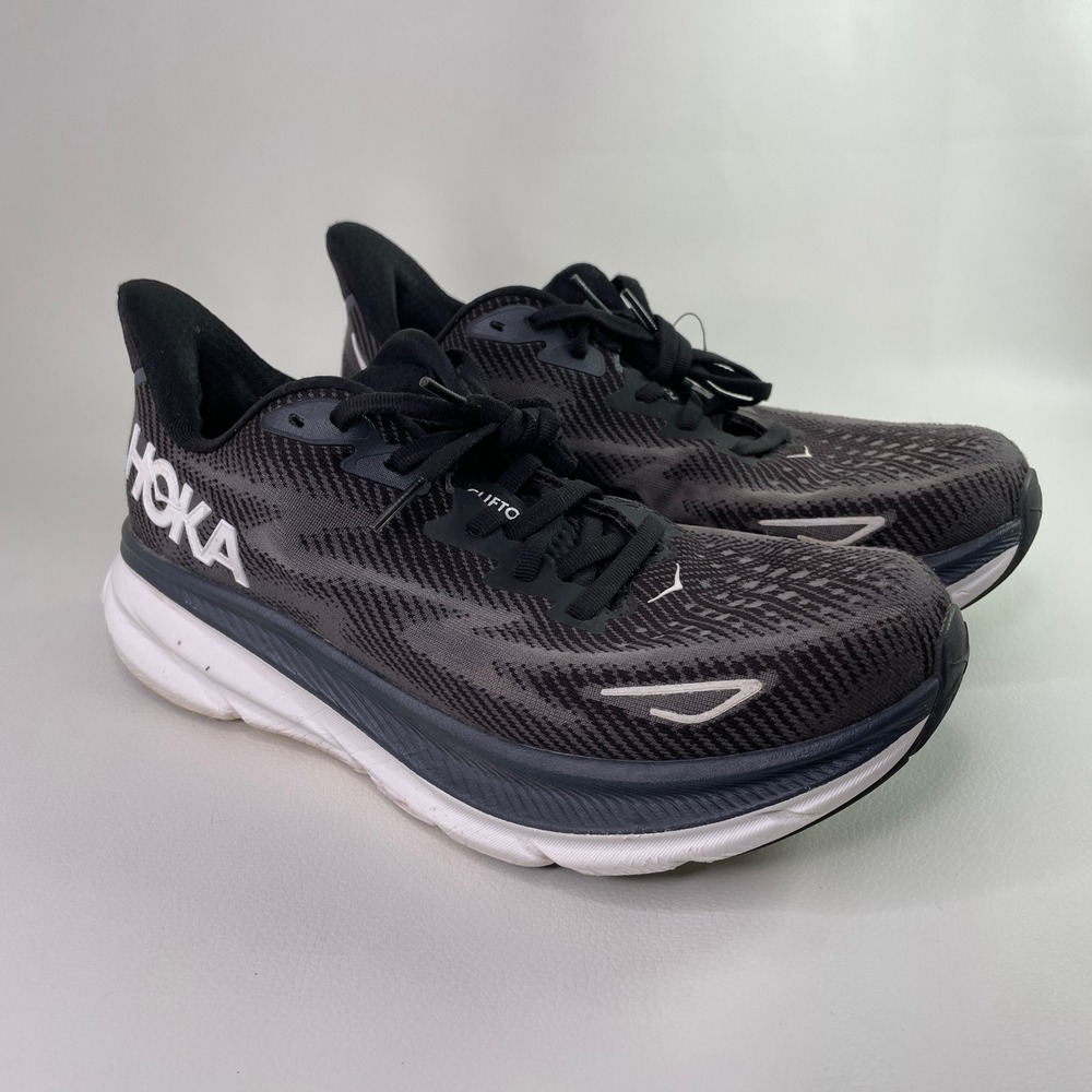 Hoka Clifton 9 Womens Running Shoes Black White 1127896 BWHT Size 9B